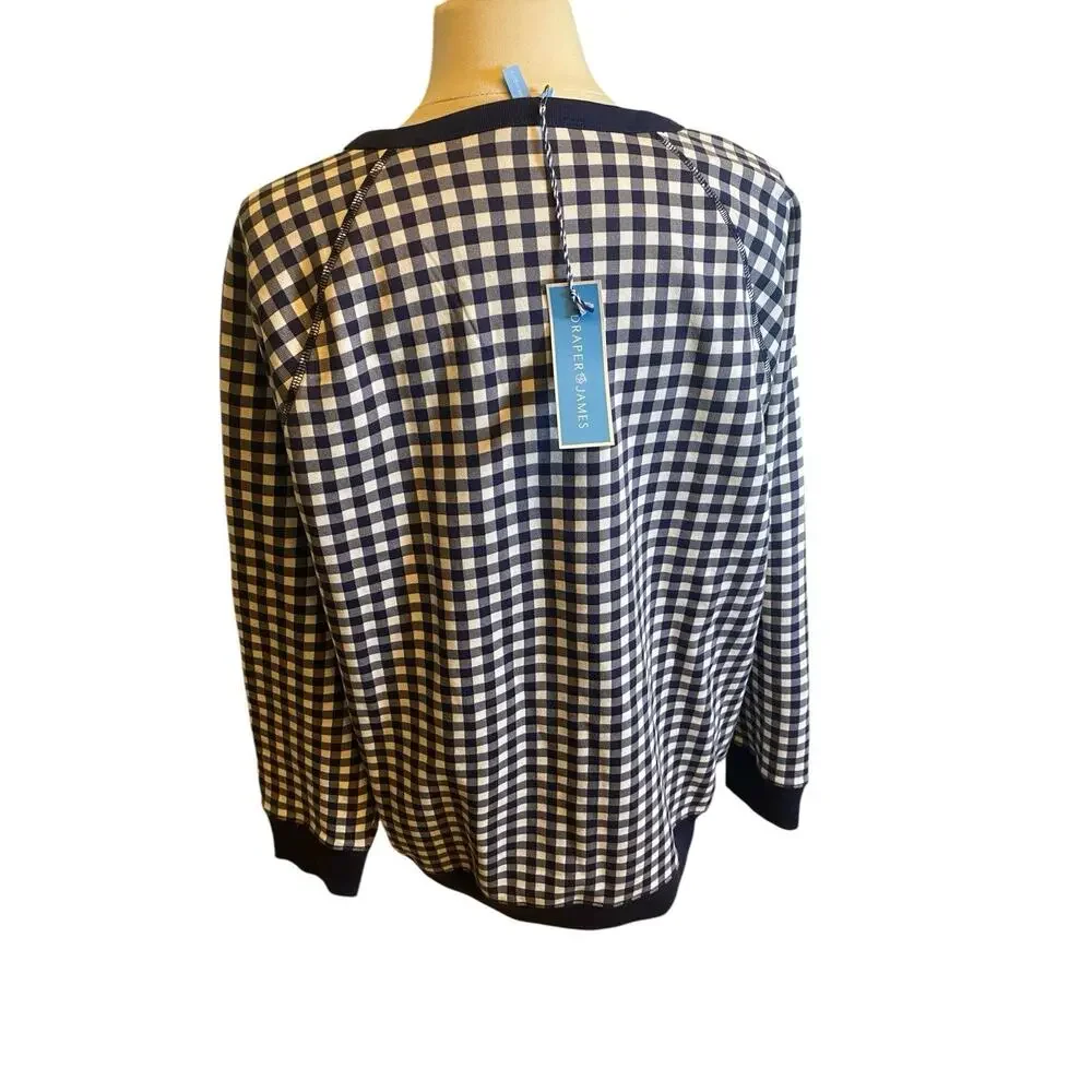 Draper James 1X Womens Natalie Sweatshirt Nassau Navy Gingham Classic Nautical - Picture 2 of 14